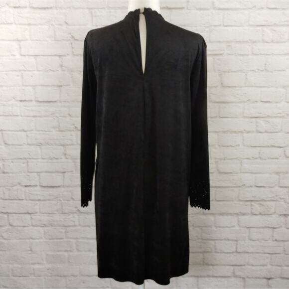 O Zara Womens Black Faux Suede Laser Cute Long Sleeve Mini Dress NWT Size S - Picture 3 of 13